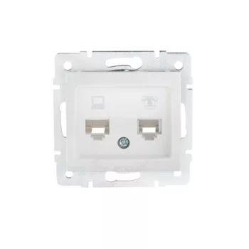   Kanlux MOWION DOMO 24757 kombinált Informatikai csatlakozóaljzat 1xRJ11 + 1xRJ45 Cat5e UTP fehér burkolattal, keret nélkül (Kanlux 24757)