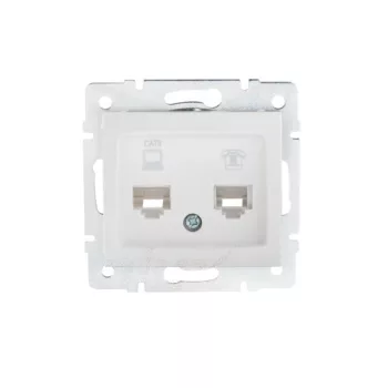   Kanlux MOWION DOMO 24758 kombinált Informatikai csatlakozóaljzat 1xRJ11 + 1xRJ45 Cat6 UTP fehér burkolattal, keret nélkül (Kanlux 24758)