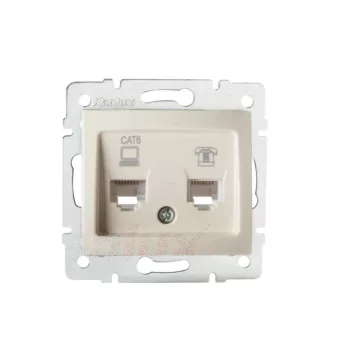   Kanlux MOWION DOMO 24817 kombinált Informatikai csatlakozóaljzat 1xRJ11 + 1xRJ45 Cat6 UTP krém burkolattal, keret nélkül (Kanlux 24817)