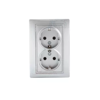   Kanlux MOWION DOMO 24858 földelt csatlakozóaljzat (dugalj) 2x2P+F ezüst burkolattal, rugós bekötés, kerettel, süllyesztett, 16A 250V IP20 (Kanlux 24858)
