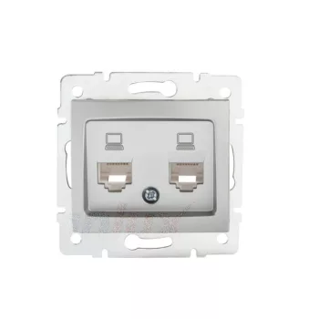   Kanlux MOWION DOMO 24873 Informatikai csatlakozóaljzat 2xRJ45, Cat5e UTP ezüst burkolattal, keret nélkül (Kanlux 24873)