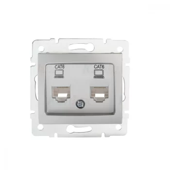  Kanlux MOWION DOMO 24874 Informatikai csatlakozóaljzat 2xRJ45, Cat6 UTP ezüst burkolattal, keret nélkül (Kanlux 24874)