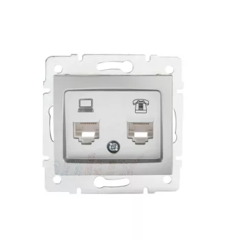  Kanlux MOWION DOMO 24875 kombinált Informatikai csatlakozóaljzat 1xRJ11 + 1xRJ45 Cat5e UTP ezüst burkolattal, keret nélkül (Kanlux 24875)
