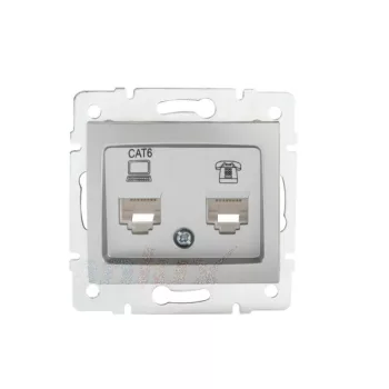   Kanlux MOWION DOMO 24876 kombinált Informatikai csatlakozóaljzat 1xRJ11 + 1xRJ45 Cat6 UTP ezüst burkolattal, keret nélkül (Kanlux 24876)