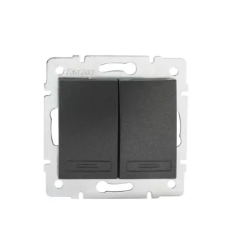   Kanlux MOWION DOMO 24892 dupla váltóérintkezős nyomó (N106+6), grafit burkolattal, keret nélkül, süllyesztett, rugós bekötés, 10A 250V IP20 (Kanlux 24892)