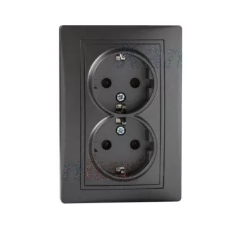   Kanlux MOWION DOMO 24917 földelt csatlakozóaljzat (dugalj) 2x2P+F grafit burkolattal, rugós bekötés, kerettel, süllyesztett, 16A 250V IP20 (Kanlux 24917)