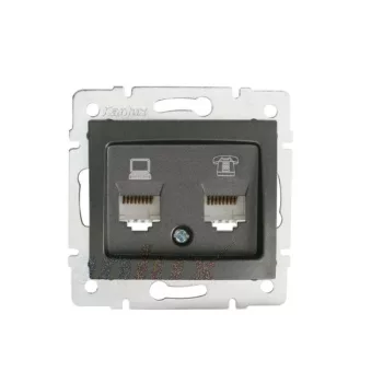   Kanlux MOWION DOMO 24934 kombinált Informatikai csatlakozóaljzat 1xRJ11 + 1xRJ45 Cat5e UTP grafit burkolattal, keret nélkül (Kanlux 24934)
