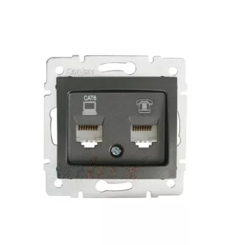   Kanlux MOWION DOMO 24935 kombinált Informatikai csatlakozóaljzat 1xRJ11 + 1xRJ45 Cat6 UTP grafit burkolattal, keret nélkül (Kanlux 24935)
