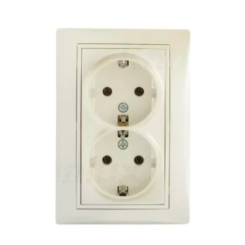   Kanlux MOWION DOMO 24976 földelt csatlakozóaljzat (dugalj) 2x2P+F gyöngyház fehér burkolattal, rugós bekötés, kerettel, süllyesztett, 16A 250V IP20 (Kanlux 24976)