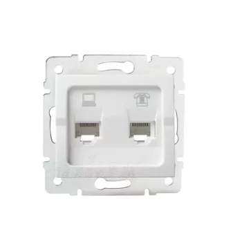   Kanlux MOWION LOGI 25112 kombinált Informatikai csatlakozóaljzat 1xRJ11 + 1xRJ45 Cat5e UTP fehér burkolattal, keret nélkül (Kanlux 25112)