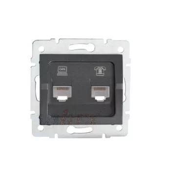   Kanlux MOWION LOGI 25290 kombinált Informatikai csatlakozóaljzat 1xRJ11 + 1xRJ45 Cat6 UTP grafit burkolattal, keret nélkül (Kanlux 25290)