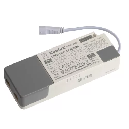 Kanlux 26385 TIBERI DRV C&P M700MA LED tápegység 26382 és 26383-hoz, 23,1-29,4W teljesítmény, 550-700mA, 27-42V DC, 220-240V AC (Kanlux 26385)