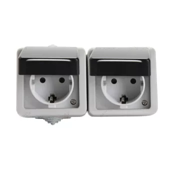   Kanlux 27131 TEKNO 05-1248-143 földelt dupla csatlakozóaljzat, 2x2P+F, gyermekvédelemmel, vízszintes elhelyezéssel, fekete, csavaros bekötés, 16A - 250V~ (Kanlux 27131)