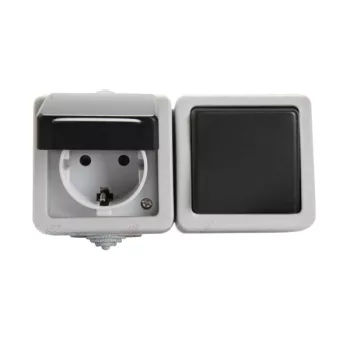   Kanlux 27132 TEKNO 05-3128-143 földelt csatlakozóaljzat és egypólusú kapcsoló(101), gyermekvédelemmel, vízszintes elhelyezéssel, fekete, csavaros bekötés, 10AX - 250V~/16A - 250V~ (Kanlux 27132)