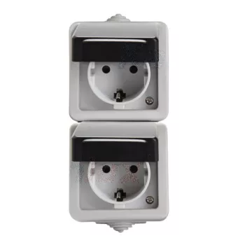   Kanlux 27134 TEKNO 05-2228-143 földelt dupla csatlakozóaljzat, 2x2P+F, gyermekvédelemmel, függőleges elhelyezéssel, fekete, csavaros bekötés, 10AX - 250V~/16A - 250V~ (Kanlux 27134)