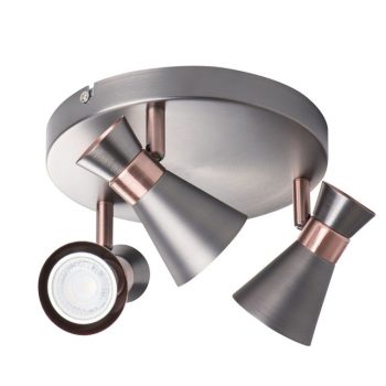   Kanlux 29113 MILENO EL-3O ASR-AN lámpa GU10 foglalattal, beltéri oldalfali/mennyezeti, ezüst/réz színben, 3x max 35W teljesítmény, IP20 védettséggel, 220-240 V (Kanlux 29113)