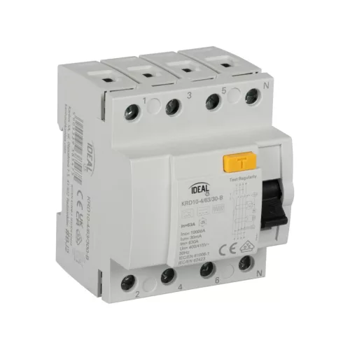 Kanlux 38541 KRD10 áram-védőkapcsoló, 63 A, 30 mA, B típus, 4 modul, IP20 védettséggel, 400 V AC ( Kanlux 38541 )