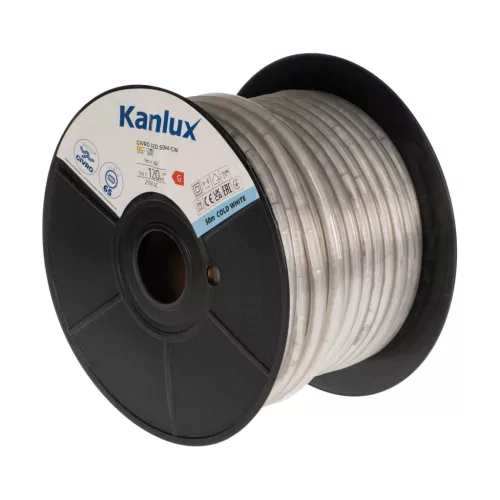 Kanlux 38580 GIVRO LED 50M-CW kültéri világító cső(fényszalag) 2W/m teljesítménnyel, 120lm/m, 6500K színhőmérséklet, 210V DC, IP65, 15000h, 13mm átmérő - 50fm/db (Kanlux 38580)