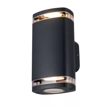   Kanlux 38886 ZEVI W EL 2GU10 B kültéri oldalfali lámpatest fekete színben, 2db GU10 foglalattal, 2 x max 10W teljesítménnyel, IP54 védettséggel, 220-240V AC (Kanlux 38886)