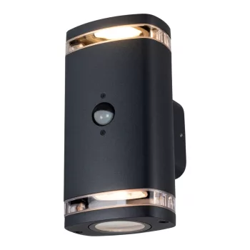   Kanlux 90102 ZEVI kültéri kerti lámpatest, mozgásérzékelővel, fekete színben, 2xGU10 foglalattal, 2x max 7 W teljesítményű fényforráshoz, IP54 védettséggel, 220–240 V AC ( Kanlux 90102 )