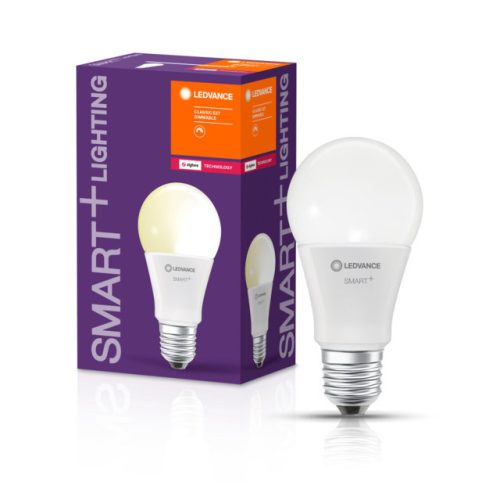 LEDVANCE SMART+ Zigbee vezérlésű, LED fényforrás, Classic forma, szabályozható, 9 W-os, (2700 K), 806 lm, IP20, 20 000 óra élettartammal, foglalat: E27, hangvezérelhető, (LEDVANCE 4058075208377)