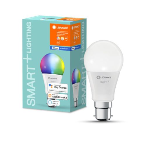 LEDVANCE SMART+ Bluetooth vezérlésű LED fényforrás Classic forma szabályozható 9 W-os változtatható színhőmérséklet:fehér/RGBW 2700-6500 K 806 lm IP20 20 000 óra B22d hangvezérelhető 4058075208476