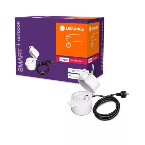 LEDVANCE SMART+ Zigbee kültéri okos dugalj, IP44 védettséggel, hangvezérelhető, 100mm széles