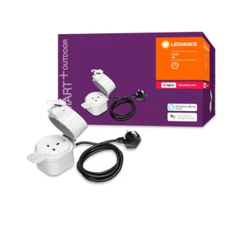 LEDVANCE SMART+ Zigbee kültéri okos dugalj, IP44 védettséggel, hangvezérelhető, 98mm széles