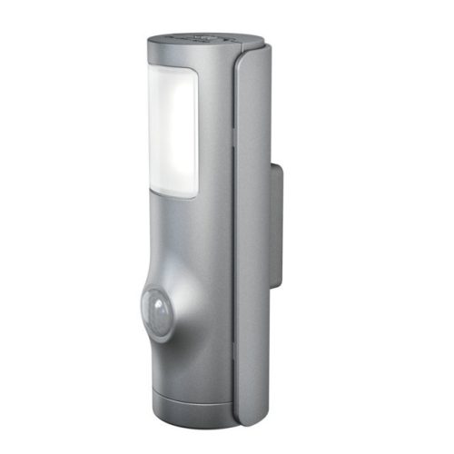 LEDVANCE NIGHTLUX Torch Silver, beltéri, ezüst LED lámpa fény- és mozgásérzékelővel, 3xAAA elemmel, 0.35 W, foglalat: LED modul, IP54 védelem, 4000 K színhőmérséklet, 10 lm fényerő, 2 év garancia, 4058075260719
