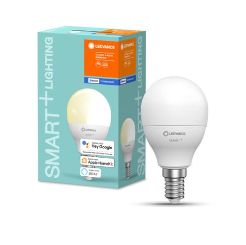 LEDVANCE SMART+ Bluetooth vezérlésű, LED fényforrás, Mini bulb, 5 W-os, ( 2700 K ), 470 lm, IP20, 20 000 óra élettartammal, foglalat: E14, hangvezérelhető, ( LEDVANCE 4058075485259 )