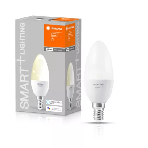 LEDVANCE SMART+ LED gyertya izzó WiFi, 5W, 2700K, E14 foglalat, 470lm, 37,5mm átmérő