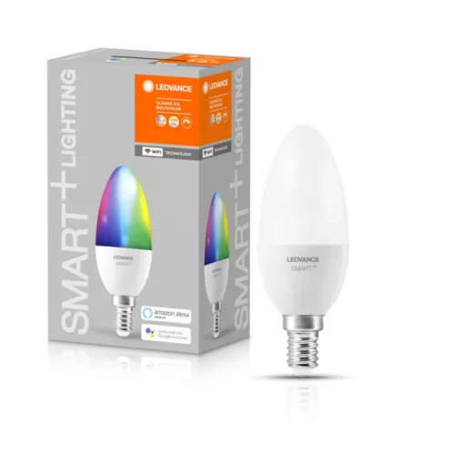 LEDVANCE SMART+ LED gyertya izzó WiFi, 5W, 2700K, E14 foglalat, 470lm, meleg fehér, 107mm
