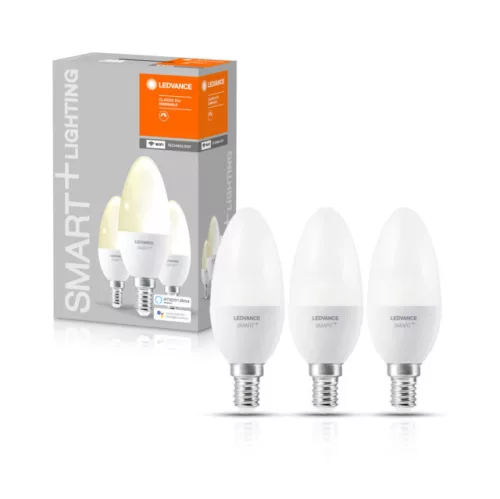 LEDVANCE SMART+ LED gyertya izzó, okos WiFi, 5W, 2700K, E14 foglalat, 470lm, 3 db csomag