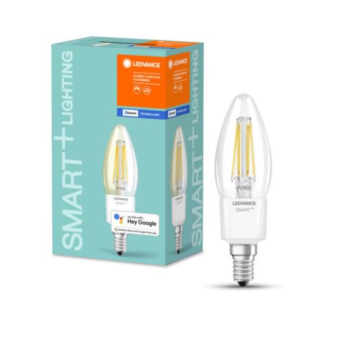 LEDVANCE SMART+ Bluetooth vezérlésű, LED fényforrás, gyertya forma, Fillament, szabályozható, 4 W-os, (2700 K), 470 lm, IP20, 15 000 óra élettartammal, foglalat: E14, hangvezérelhető (4058075486102)