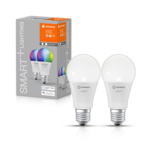 LEDVANCE SMART+ WIFI vezérlésű LED fényforrás Classic forma szabályozható 9 W-os változtatható színhőmérséklet: fehér / RGBW 2700-6500 K 806 lm IP20 15 000 óra E27 hangvezérelhető 4058075521438