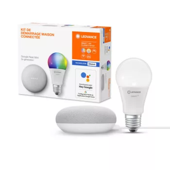 LEDVANCE Google Nest Mini Bundle okos Bluetooth LED izzó szürke, RGBW, E27 foglalat, IP20