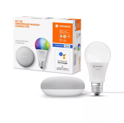 LEDVANCE Google Nest Mini Bundle okos Bluetooth LED izzó szürke, RGBW, E27 foglalat, IP20