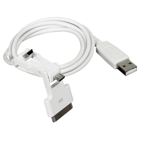 Legrand 050683 USB töltőkábel 3 az 1-ben mini, micro, iPhone csatlakozóval, fehér, 1 m ( Legrand 050683 )
