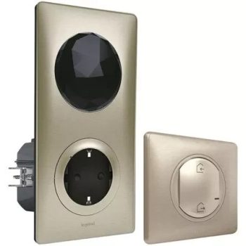   Legrand Netatmo 064827 Celiane okos központi egység, süllyesztett, beépített háztartási aljzattal, megérkezés/távozás szcenárió kapcsolóval és díszítő keretekkel, titánium színű, - Legrand/Netatmo