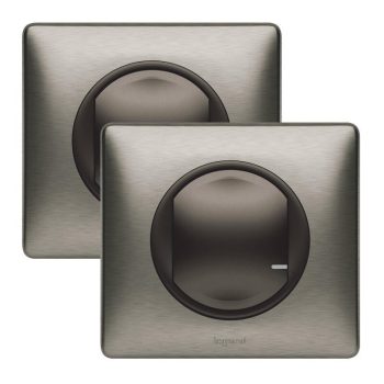   Legrand Netatmo 067623 Celiane előre párosított váltókapcsolós szett 1 db okos egypólusú kapcsolóból (nulla mentes) és 1 db szimpla távvezérlő kapcsolóból álló készlet, két helyről történő világítás kapcsolásra alkalmas grafitszürke