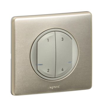   Legrand Netatmo 067756 Celiane okos szcenárió kapcsoló (távvezérlő) Home + Control alkalmazásban beállított 4 db egyedi szcenárió indítására; díszítőkerettel, elemmel és kétoldalú ragasztóval szállítva titánium