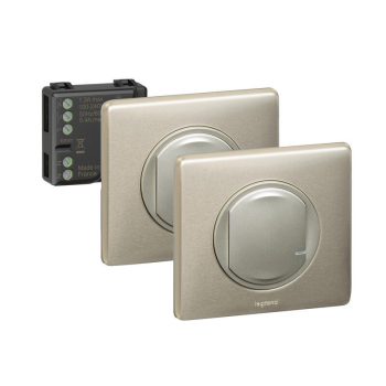   Legrand Netatmo 067778 Celiane előre párosított váltókapcsolós szett 1 db okos egypólusú mikromodulból és 2 db szimpla távvezérlő kapcsolóból álló készlet, két helyről történő világítás kapcsolásra alkalmas titánium