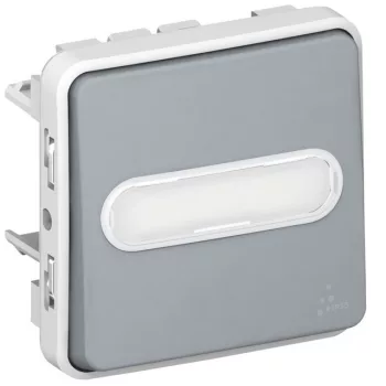   Legrand 069544 Plexo 55 egypólusú nyomó átkapcsoló N/C, jelzőfénnyel, címketartóval 10A, szürke ( Legrand 069544 )