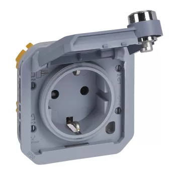 Legrand Plexo 55 069574L 2P+F csatlakozóaljzat csapófedéllel ( kulcsos ), 16 A, IP55, szürke