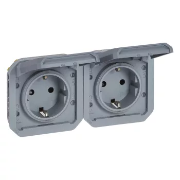 Legrand Plexo 55 069576L kettős dugalj csapófedéllel, 16 A, IP55, szürke