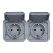 Legrand Plexo 55 069576L vízmentes IP55 csatlakozóaljzat (dugalj) 2X2P+F csapófedéllel, vízszintes , szürke burkolattal, csapófedéllel, ( szerelhető kivitel ), 16A 250V, Legrand 069576L