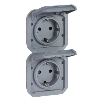 Legrand Plexo 55 069577L kettős dugalj csapófedéllel, 16 A, IP55, szürke