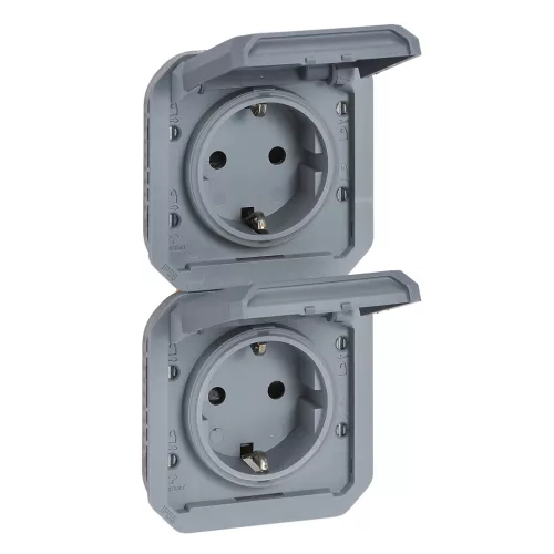 Legrand Plexo 55 069577L kettős dugalj csapófedéllel, 16 A, IP55, szürke