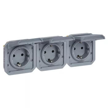 Legrand Plexo 55 069578L hármas dugalj csapófedéllel, 16 A, IP55, szürke