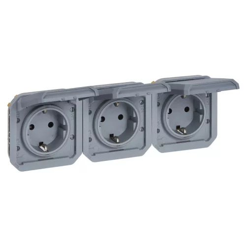 Legrand Plexo 55 069578L hármas dugalj csapófedéllel, 16 A, IP55, szürke